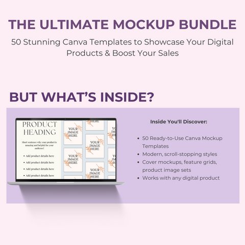 The Ultimate Mockup Bundle | 50 Stunning Canva Templates to Showcase Your Digital Products & Boost Your Sales