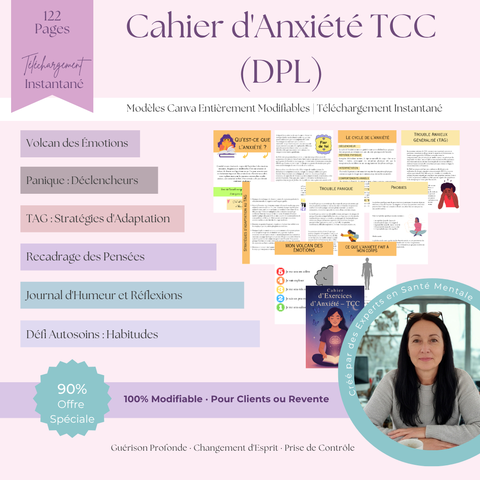 Cahier d'Exercices TCC pour l'Anxiété | Un Guide Modifiable de plus de 80 Pages pour le Calme & la Clarté | Inclut les Droits de Label Privé (PLR)