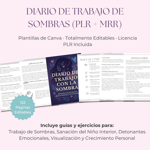 Diario de Trabajo de Sombras | Un Diario Guiado de 122 Páginas con Preguntas y Ejercicios para la Sanación y el Autodescubrimiento | Incluye PLR y MRR