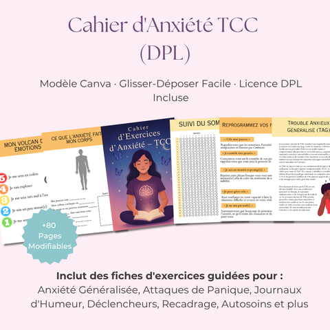 Cahier d'Exercices TCC pour l'Anxiété | Un Guide Modifiable de plus de 80 Pages pour le Calme & la Clarté | Inclut les Droits de Label Privé (PLR)