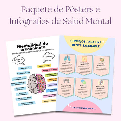 Paquete de Pósters e Infografías de Salud Mental | 24 Diseños Vibrantes y Listos para Usar para la Sanación y el Crecimiento | Incluye Derechos de Etiqueta Privada (PLR)