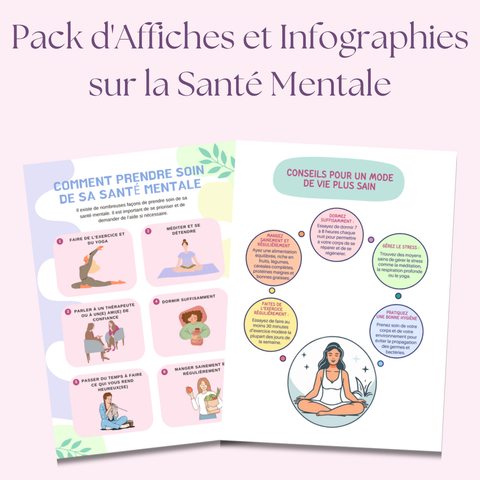 Bundle d'Affiches & Infographies sur la Santé Mentale | 24 Designs Vibrants et Prêts à l'Emploi pour la Guérison & la Croissance | Inclut les Droits de Label Privé (PLR)