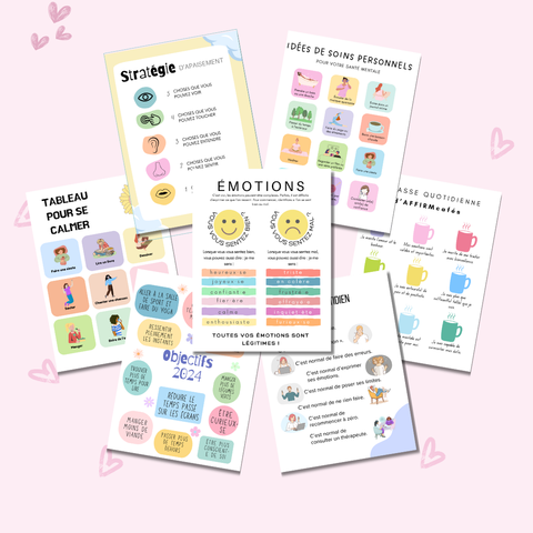 Bundle d'Affiches & Infographies sur la Santé Mentale | 24 Designs Vibrants et Prêts à l'Emploi pour la Guérison & la Croissance | Inclut les Droits de Label Privé (PLR)
