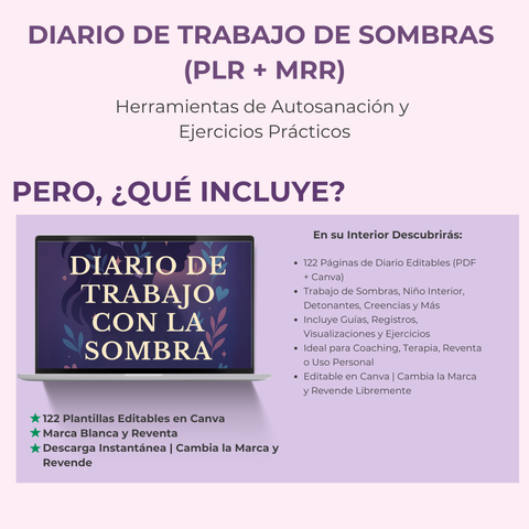 Diario de Trabajo de Sombras | Un Diario Guiado de 122 Páginas con Preguntas y Ejercicios para la Sanación y el Autodescubrimiento | Incluye PLR y MRR