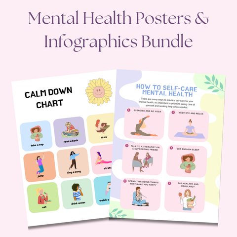 Mental Health Poster & Infographic Bundle 24 Vibrant, Ready-to-Use Designs for Healing & Growth | Includes Private Label Rights (PLR)