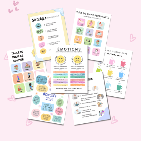 Bundle d'Affiches & Infographies sur la Santé Mentale | 24 Designs Vibrants et Prêts à l'Emploi pour la Guérison & la Croissance | Inclut les Droits de Label Privé (PLR) - RCC