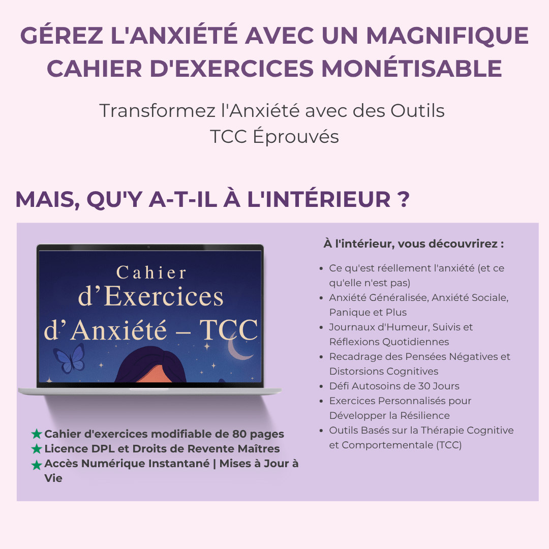Cahier d'Exercices TCC pour l'Anxiété | Un Guide Modifiable de plus de 80 Pages pour le Calme & la Clarté | Inclut les Droits de Label Privé (PLR) - RCC