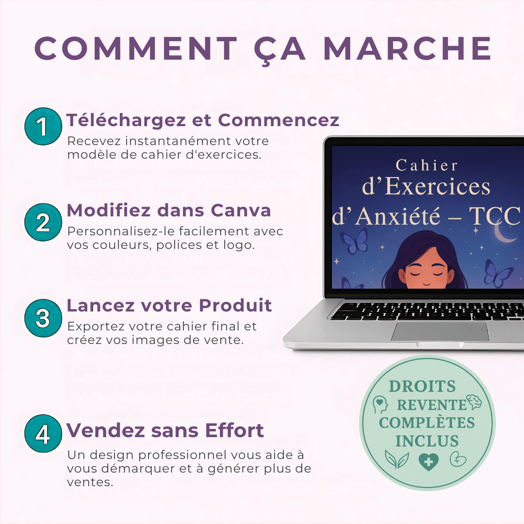 Cahier d'Exercices TCC pour l'Anxiété | Un Guide Modifiable de plus de 80 Pages pour le Calme & la Clarté | Inclut les Droits de Label Privé (PLR) - RCC