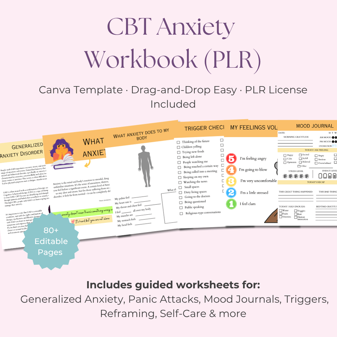 CBT Anxiety Workbook PLR 🧠 | 80 - Page Editable Workbook for Anxiety Coping Skills | Private Label Rights (PLR) Included - RCC