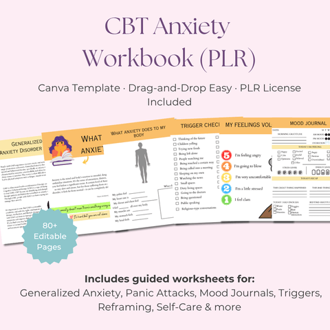 CBT Anxiety Workbook PLR 🧠 | 80 - Page Editable Workbook for Anxiety Coping Skills | Private Label Rights (PLR) Included - RCC