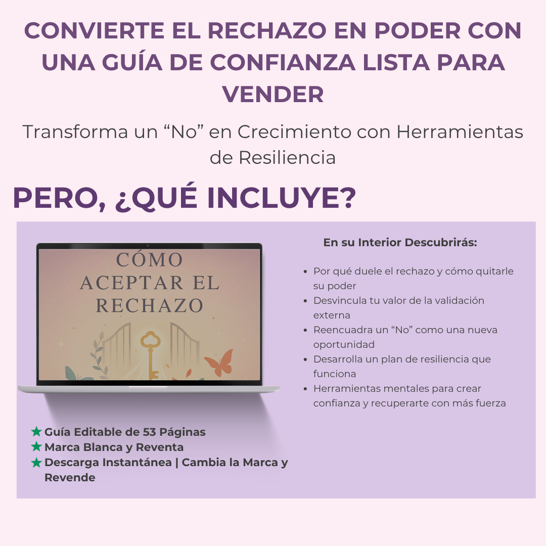 Cómo aceptar el rechazo | Una Guía de 53 Páginas para Construir una Confianza Inquebrantable | Incluye PLR y MRR - RCC