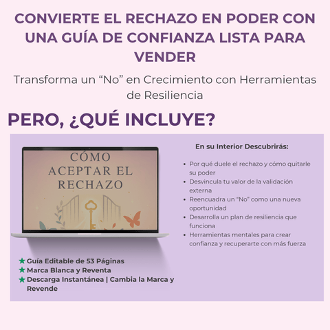 Cómo aceptar el rechazo | Una Guía de 53 Páginas para Construir una Confianza Inquebrantable | Incluye PLR y MRR - RCC