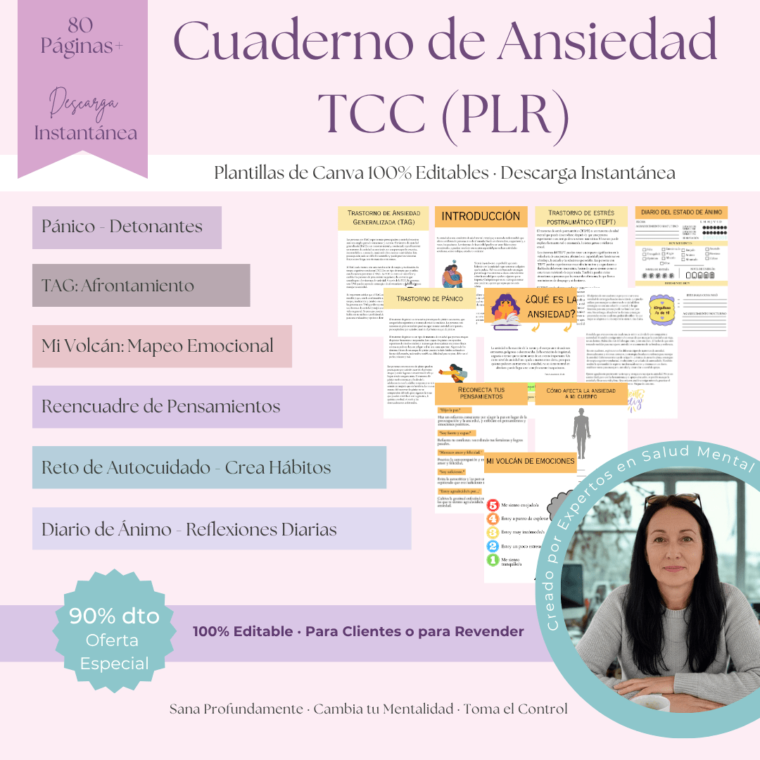 Cuaderno de Trabajo TCC para la Ansiedad | Una Guía Editable de más de 80 Páginas para la Calma y la Claridad | Incluye Derechos de Etiqueta Privada (PLR) - RCC