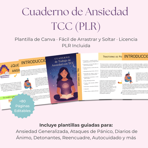 Cuaderno de Trabajo TCC para la Ansiedad | Una Guía Editable de más de 80 Páginas para la Calma y la Claridad | Incluye Derechos de Etiqueta Privada (PLR) - RCC