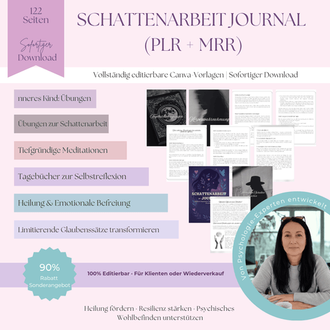 Das Schattenarbeit - Journal | Ein 122 - seitiges, geführtes Journal mit Impulsen & Übungen für Heilung & Selbstfindung | Inklusive PLR & MRR - RCC