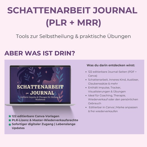 Das Schattenarbeit - Journal | Ein 122 - seitiges, geführtes Journal mit Impulsen & Übungen für Heilung & Selbstfindung | Inklusive PLR & MRR - RCC
