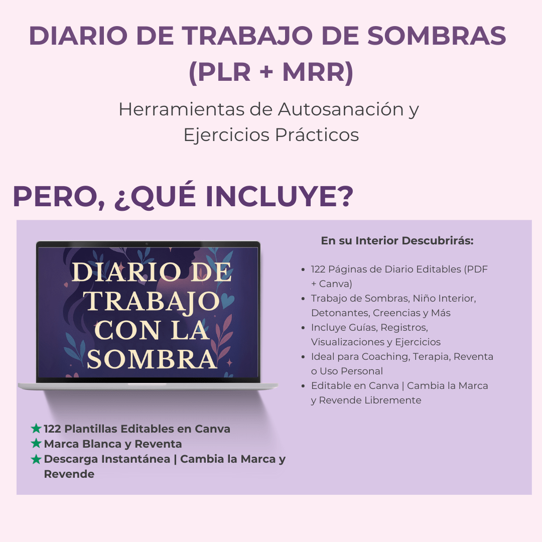 Diario de Trabajo de Sombras | Un Diario Guiado de 122 Páginas con Preguntas y Ejercicios para la Sanación y el Autodescubrimiento | Incluye PLR y MRR - RCC