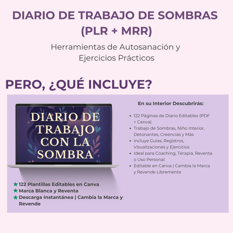 Diario de Trabajo de Sombras | Un Diario Guiado de 122 Páginas con Preguntas y Ejercicios para la Sanación y el Autodescubrimiento | Incluye PLR y MRR - RCC