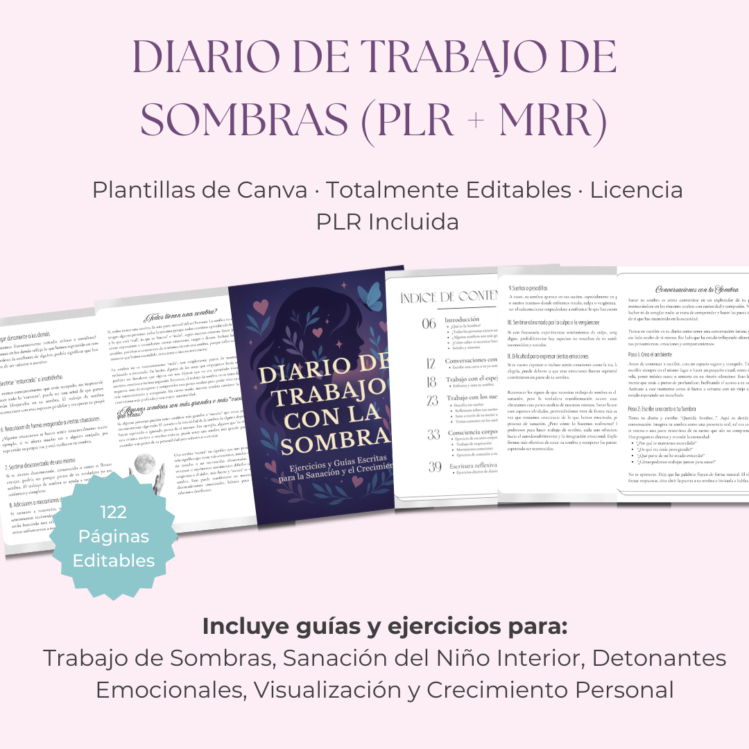 Diario de Trabajo de Sombras | Un Diario Guiado de 122 Páginas con Preguntas y Ejercicios para la Sanación y el Autodescubrimiento | Incluye PLR y MRR - RCC