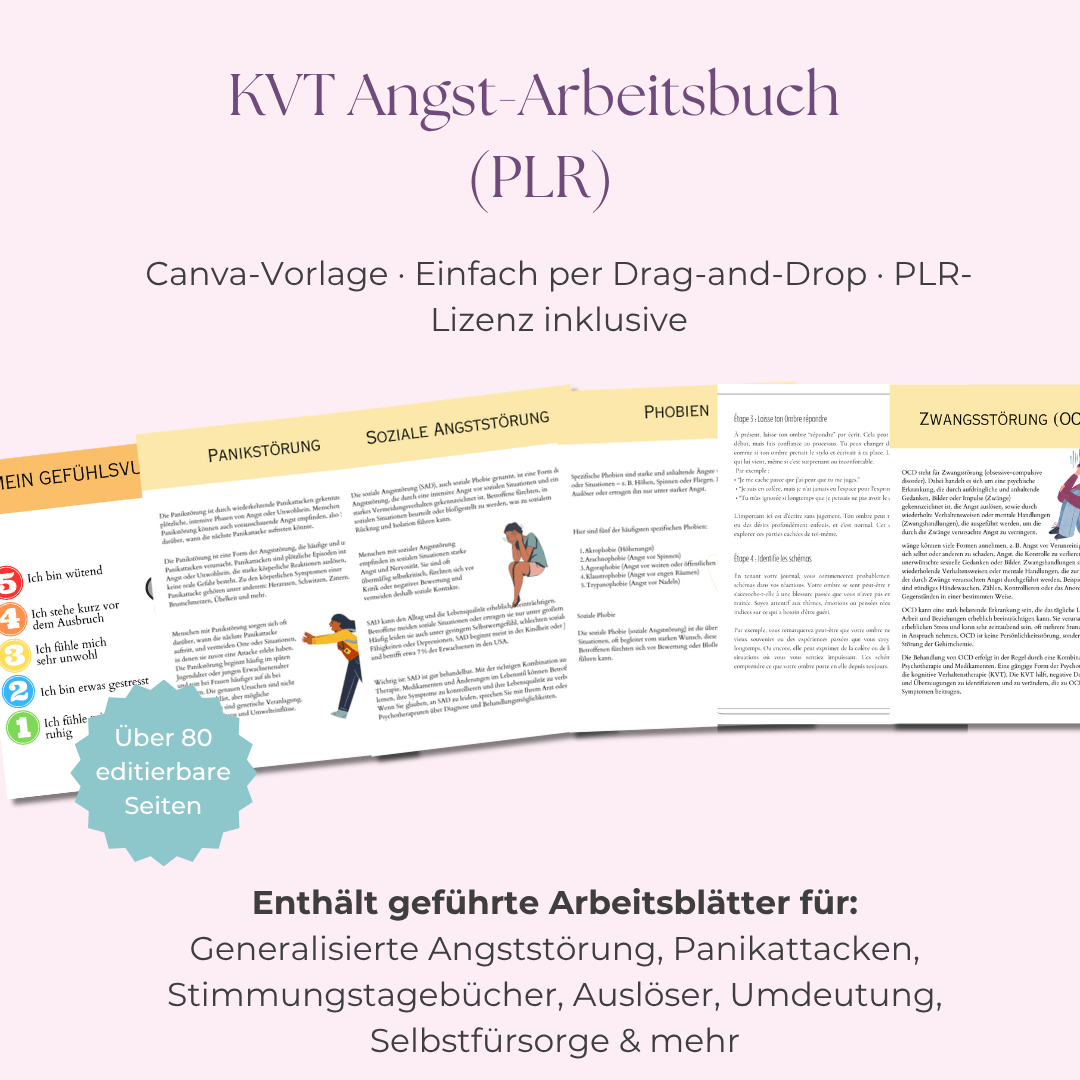 KVT - Arbeitsbuch bei Angststörungen | Ein editierbarer Leitfaden mit über 80 Seiten für Ruhe & Klarheit | Inklusive Private Label Rights (PLR) - RCC