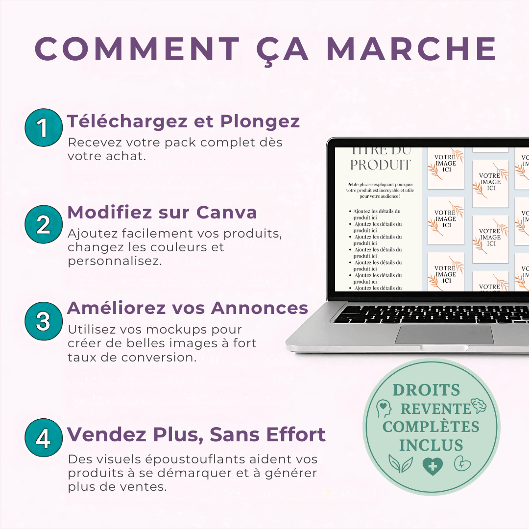 Le Bundle Ultime de Mockups | 50 Modèles Canva Époustouflants pour Présenter vos Produits Digitaux & Booster vos Ventes - RCC