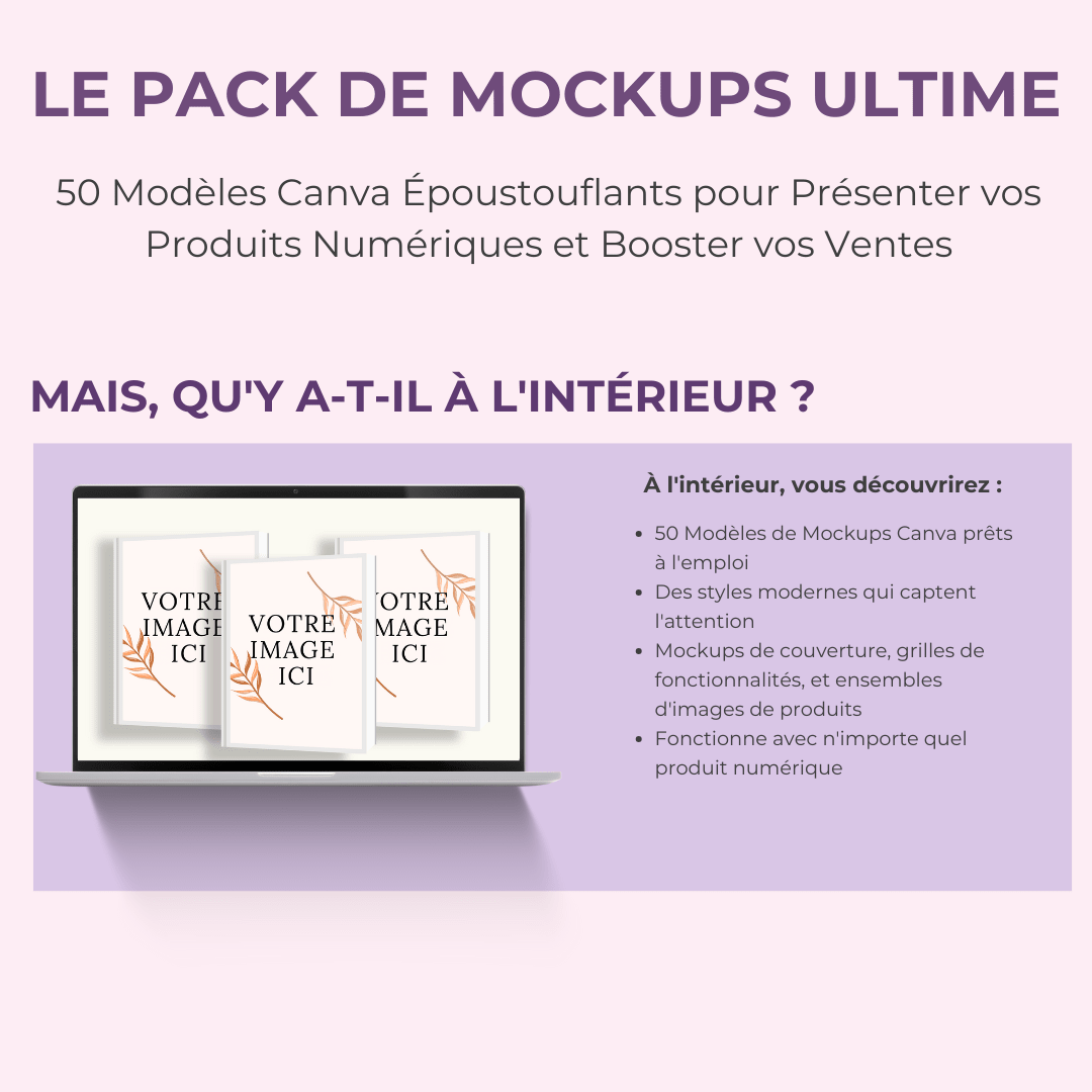 Le Bundle Ultime de Mockups | 50 Modèles Canva Époustouflants pour Présenter vos Produits Digitaux & Booster vos Ventes - RCC