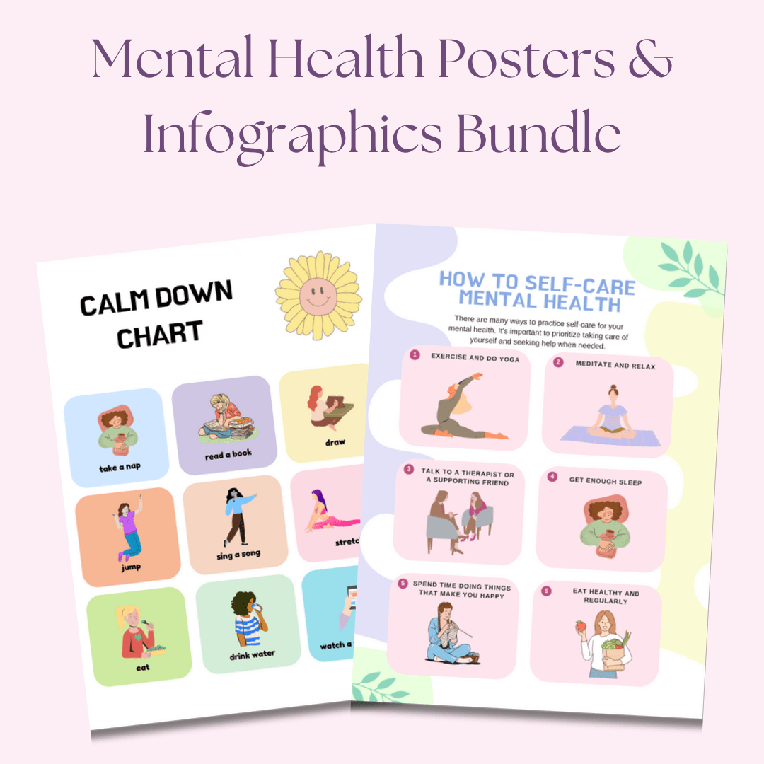 Mental Health Poster & Infographic Bundle 24 Vibrant, Ready - to - Use Designs for Healing & Growth | Includes Private Label Rights (PLR) - RCC