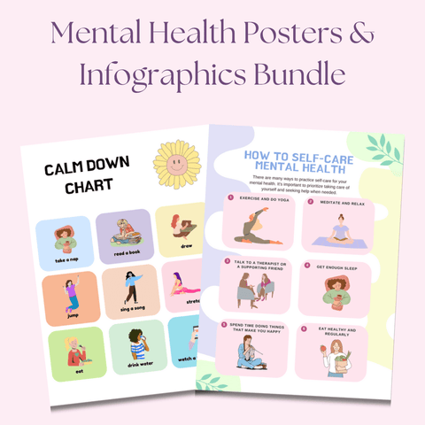 Mental Health Poster & Infographic Bundle 24 Vibrant, Ready - to - Use Designs for Healing & Growth | Includes Private Label Rights (PLR) - RCC