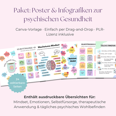 Poster & Infografik Bundle: Mentale Gesundheit | 24 Lebendige, Sofort Einsatzbereite Designs für Heilung & Wachstum | Inklusive Private Label Rights (PLR) - RCC