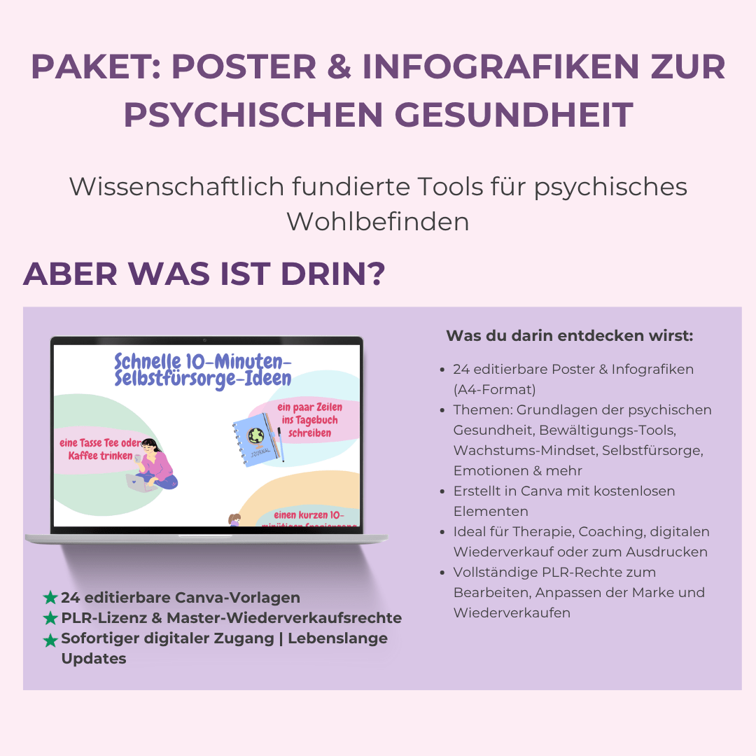 Poster & Infografik Bundle: Mentale Gesundheit | 24 Lebendige, Sofort Einsatzbereite Designs für Heilung & Wachstum | Inklusive Private Label Rights (PLR) - RCC