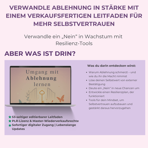 Umgang mit Ablehnung lernen | Ein 53 - seitiger Leitfaden, um unerschütterliches Selbstvertrauen aufzubauen | Inklusive PLR & MRR - RCC